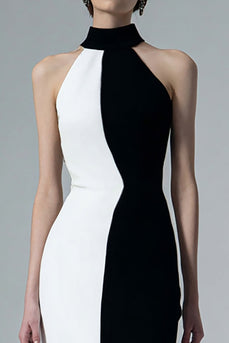 Black and White Sheath High Neck Long Formal Dress