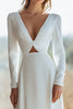 Load image into Gallery viewer, Ivory V-Neck A-Line Floor Length Wedding Dress with Sleeves