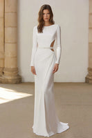 Load image into Gallery viewer, Ivory Round Neck Mermaid Wedding Dress with Long Sleeves