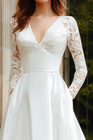 Load image into Gallery viewer, Ivory V-Neck A Line Long Sleeves Wedding Dress with Lace