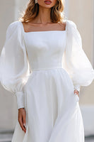 Load image into Gallery viewer, Ivory Square Neck A Line Puff Sleeves Floor Length Wedding Dress