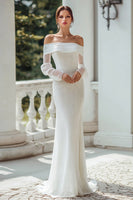 Load image into Gallery viewer, Ivory Off The Shoulder Sweep Train Long Sleeves Wedding Dress