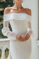 Load image into Gallery viewer, Ivory Off The Shoulder Sweep Train Long Sleeves Wedding Dress