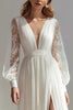 Load image into Gallery viewer, Ivory V-Neck Ruched A Line Long Sleeves Wedding Dress with Slit