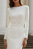 Load image into Gallery viewer, Sparkly Ivory Bateau Neck Long Sleeves Sequin Wedding Dress with Slit