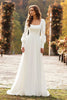 Load image into Gallery viewer, Simple Ivory Square Neck Long Sleeves A Line Wedding Dress