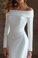 Load image into Gallery viewer, Ivory Off The Shoulder Satin Long Sleeves A-Line Wedding Dress