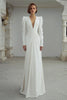 Load image into Gallery viewer, Ivory Deep V-Neck Ruched Sheath Long Sleeves Wedding Dress