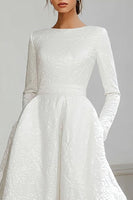 Load image into Gallery viewer, Ivory Jacquard Princess Sweep Train Wedding Dress with Long Sleeves