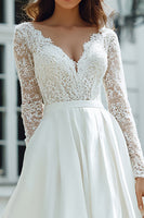 Load image into Gallery viewer, Ivory V-Neck Maxi Long Sleeves Princess Wedding Dress with Lace