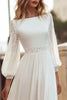 Load image into Gallery viewer, Ivory Bateau Neck Long Sleeves A Line Wedding Dress with Lace