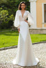 Load image into Gallery viewer, Sparkly Ivory Satin V-Neck Wedding Dress with Sleeves