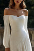 Load image into Gallery viewer, Ivory Chiffon Off the Shoulder Pleated Wedding Dress with Sleeves