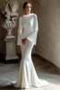 Load image into Gallery viewer, Ivory Cowl Neck Satin Mermaid Wedding Dress with Long Sleeves