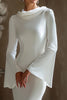 Load image into Gallery viewer, Ivory Cowl Neck Satin Mermaid Wedding Dress with Long Sleeves