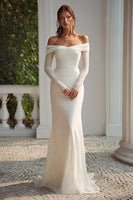 Load image into Gallery viewer, Ivory Off the Shoulder Long Sleeves Mermaid Wedding Dress