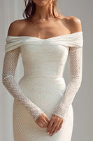 Load image into Gallery viewer, Ivory Off the Shoulder Long Sleeves Mermaid Wedding Dress