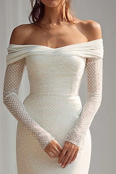 Ivory Off the Shoulder Long Sleeves Mermaid Wedding Dress