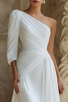 Load image into Gallery viewer, Ivory One Shoulder A-Line Wedding Dress with Sleeves