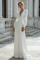 Load image into Gallery viewer, Ivory Sheath V-Neck Maxi Wedding Dress with Long Sleeves
