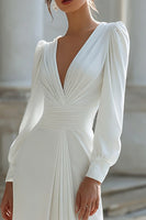 Load image into Gallery viewer, Ivory Sheath V-Neck Maxi Wedding Dress with Long Sleeves