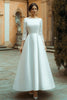Load image into Gallery viewer, Ivory Satin Boat Neck A Line Long Wedding Dress with Lace