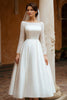 Load image into Gallery viewer, Ivory Satin Boat Neck A Line Wedding Dress with Lace