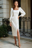 Load image into Gallery viewer, Simple Ivory Square Neck Satin Midi Wedding Dress with Slit