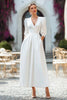 Load image into Gallery viewer, Ivory V-Neck A Line Satin Long Wedding Dress with Pockets