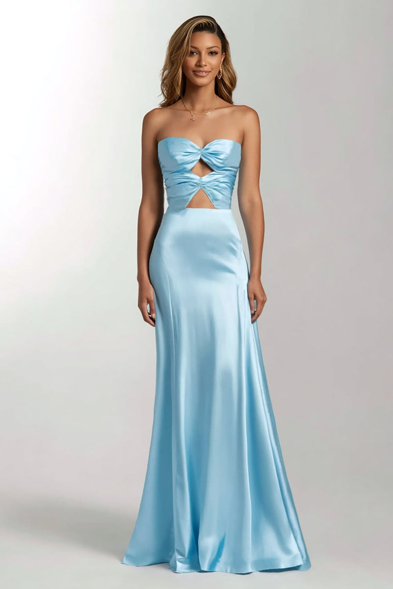 Load image into Gallery viewer, Sky Blue Mermaid Sweetheart Satin Long Formal Dress
