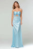 Load image into Gallery viewer, Light Blue Sweetheart Sheath Satin Long Formal Dress