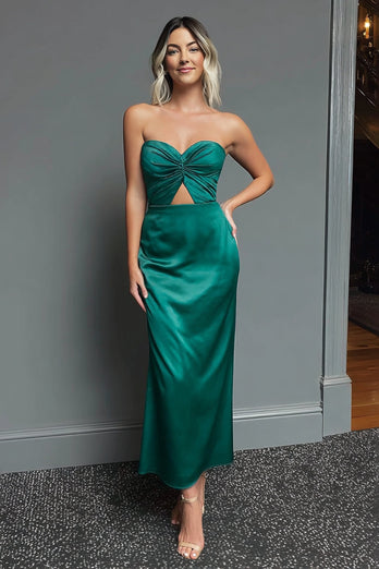 Dark Navy Sweetheart Sheath Satin Long Formal Dress