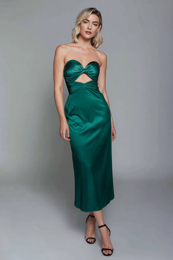 Dusty Blue Sweetheart Sheath Cut Out Satin Ankle Length Formal Dress