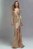 Load image into Gallery viewer, Sparkly Gold V-Neck Sequin Mermaid Long Formal Dress with Slit