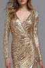 Load image into Gallery viewer, Sparkly Gold V-Neck Sequin Mermaid Long Formal Dress with Slit