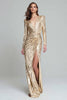 Load image into Gallery viewer, Sparkly Light Gold Sequin V-Neck Long Sleeves Long Formal Dress