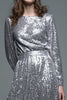 Load image into Gallery viewer, Sparkly Silver Sequin A-Line Long Formal Dress with Sleeves