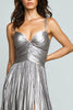 Load image into Gallery viewer, Silver Spaghetti Straps Metallic Pleated A-Line Long Formal Dress with Slit