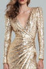 Load image into Gallery viewer, Sparkly Gold V-Neck Sequin Sheath Long Formal Dress with Slit
