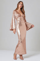 Load image into Gallery viewer, Sparkly Rose Gold V-Neck Mermaid Sequin Long Formal Dress