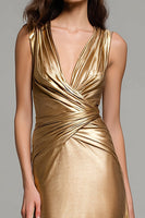 Load image into Gallery viewer, Sparkly Gold V-Neck Metallic Mermaid Long Formal Dress