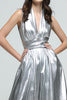 Load image into Gallery viewer, Sparkly Silver Halter Metallic A-Line V-Neck Long Formal Dress