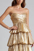 Load image into Gallery viewer, Sparkly Gold Sweetheart Metallic Pleated Tiered Long Formal Dress