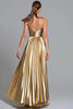 Load image into Gallery viewer, Sparkly Gold A-Line Metallic Pleated Spaghetti Straps Long Formal Dress