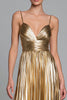 Load image into Gallery viewer, Sparkly Gold A-Line Metallic Pleated Spaghetti Straps Long Formal Dress