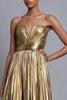 Load image into Gallery viewer, Sparkly Gold Strapless A-Line Metallic Pleated Long Formal Dress