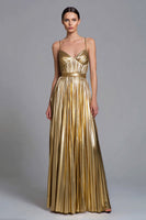 Load image into Gallery viewer, Sparkly Gold A-Line Metallic Pleated Long Formal Dress