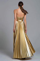 Load image into Gallery viewer, Sparkly Gold A-Line Metallic Pleated Long Formal Dress
