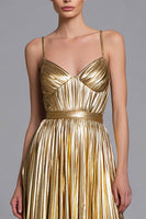 Load image into Gallery viewer, Sparkly Gold A-Line Metallic Pleated Long Formal Dress
