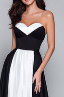 Load image into Gallery viewer, Black and White Sweetheart A Line Long Formal Dress